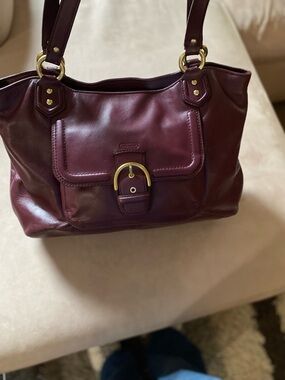 Coach Campbell Belle Leather Shoulder Bag with Front Buckle Pocket